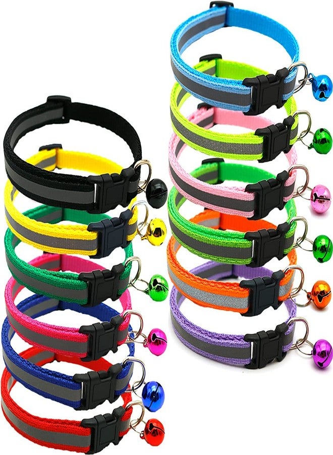 Pups&Pets Cat Collar Belt for Kitten with Bell Solid Colour Nylon Made Adjustable Size Pet Safe Collars for Cats Rabbit (Random Color, Pack of 2) - Image 1